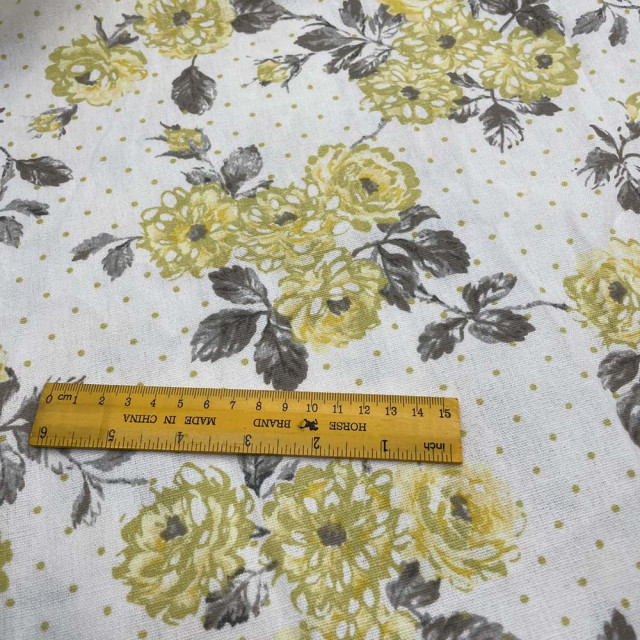 7317-3 黃花混紡亞麻棉印花/自然質樸棉麻布料/幅寬150cm