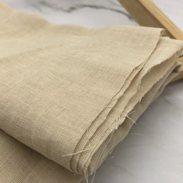 209005 米黃素色彩棉原色雙層棉紗二重紗布料/柔軟親膚/幅寬150cm