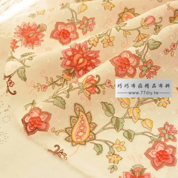 304029 婀娜粉紅花枝剪花薄棉布/柔軟透氣洋裝布料/幅寬140cm