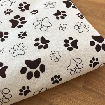 31046 咖色腳印粗織棉麻印花布料亞麻棉/質樸手作風/幅寬150cm