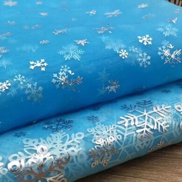 43122 藍色雪花歐根紗/透明細膩有骨感/寬150