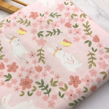 5343-2 花環兔純棉斜紋印花布料/柔軟細膩服飾床品/幅寬235cm