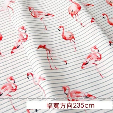 5343 條紋紅鶴純棉斜紋布料/幅寬235cm