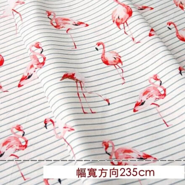 5343 條紋紅鶴純棉斜紋布料/幅寬235cm