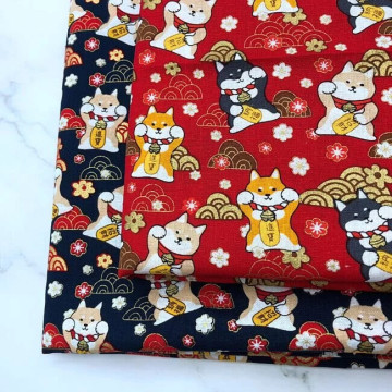 5520 招財狗燙金/和風系列純棉印花棉布/幅寬145cm