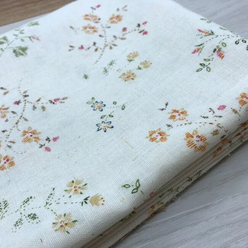 5636 清秀小花枝柔軟亞麻布料/柔軟有垂感適合製衣/幅寬145cm