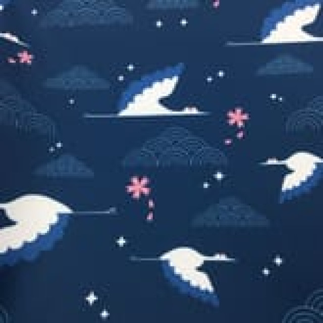 5694 祥雲天鵝滌綸斜紋數碼印花複合布料/防潑水柔軟不生硬/幅寬145cm