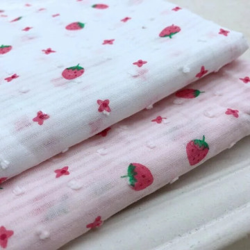 5738 粉白小草莓/剪花提花條紋純棉薄棉布/幅寬145cm