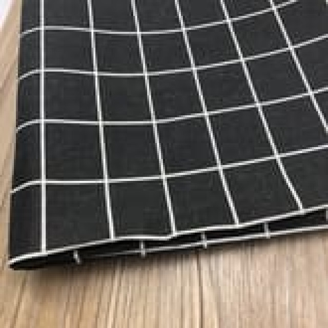 5777 黑格子印花粗織棉麻布料/背景布裝飾布/幅寬150cm