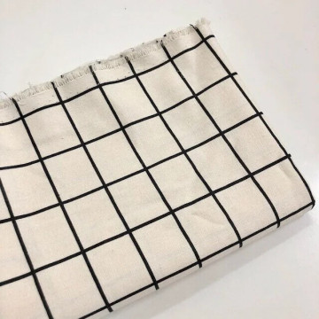 5777 白色格子印花棉麻布料/手工包袋背景布/幅寬150cm