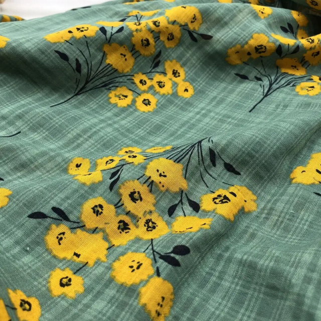 5825-13 綠色風信子純棉暗紋泡泡紗印花系列/夏季衣裙薄軟透氣/幅寬145cm