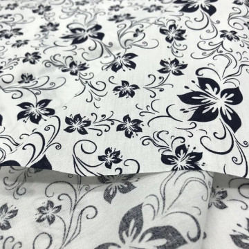 5878 黑白線描花純棉府綢印花棉布/柔軟細膩/幅寬145cm