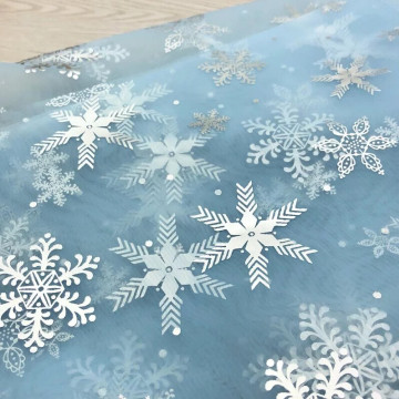 5918 淡藍銀色雪花紗/透明細膩有骨感/幅寬150cm