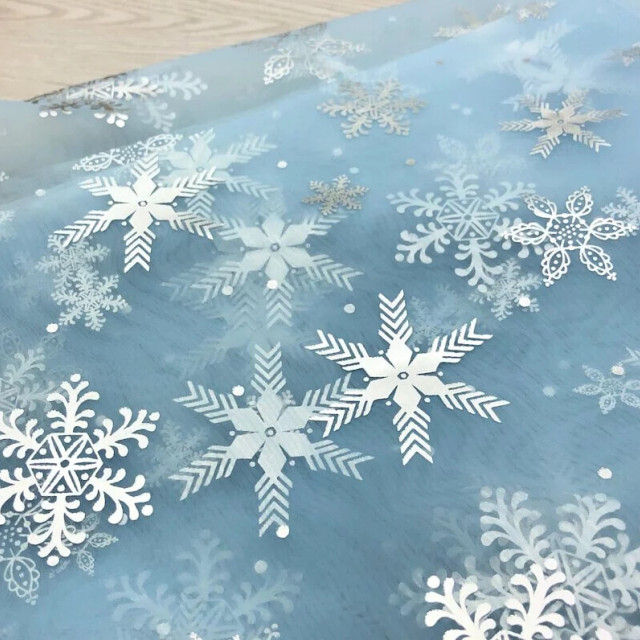 5918 淡藍銀色雪花紗/透明細膩有骨感/幅寬150cm