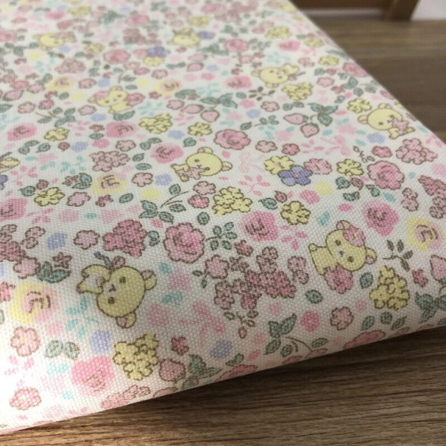 5962 花朵小熊純棉印花細帆布/幅寬110cm
