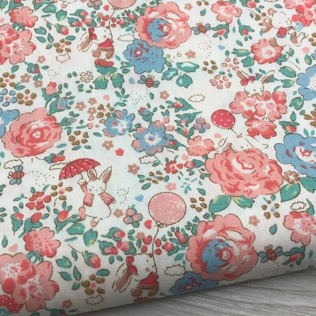 7006 花朵兔子純棉斜紋印花棉布/幅寬160cm