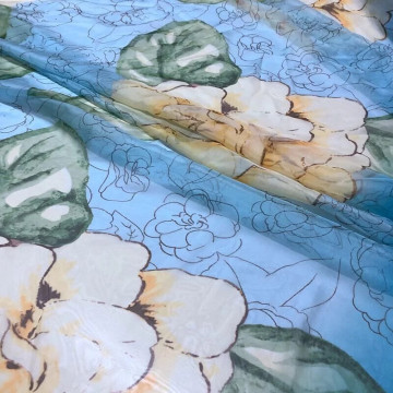 7016 藍色大花30D超薄雪紡/極薄透/幅寬150cm