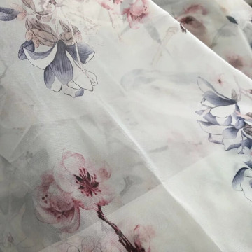 7255 米白花鳥30D超薄雪紡/極薄透/幅寬150cm