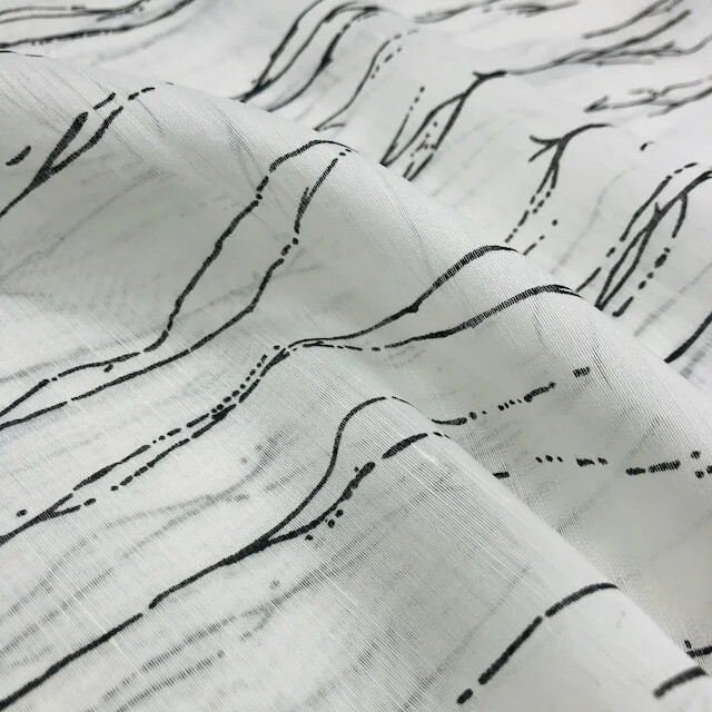 7280 白底枝椏天絲棉錦薄透布料/幅寬150cm