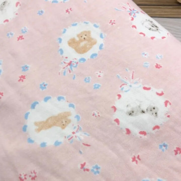 7316 粉色小熊純棉雙面針織布料/幅寬180cm