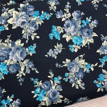 7323 暗藍花朵台製窄幅厚棉布/幅寬110cm