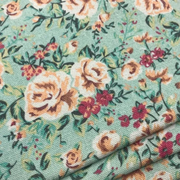 7324 綠底花朵12安印花棉帆布/厚實硬挺/幅寬145cm