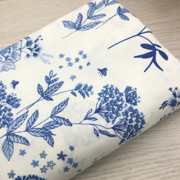 7335 青花藍純棉斜紋印花棉布/柔軟純棉/幅寬160cm