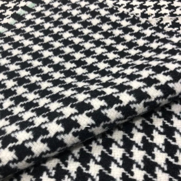 7347 千鳥格黑白色織粗紡厚呢料/適合外套/幅寬150cm