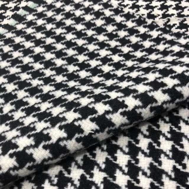7347 千鳥格黑白色織粗紡厚呢料/適合外套/幅寬150cm