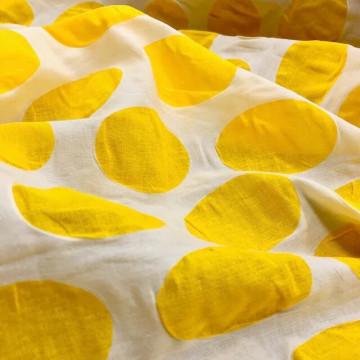 7154-黃色大點 泡泡棉薄棉布/透氣舒適夏季襯衫洋裝/幅寬120cm