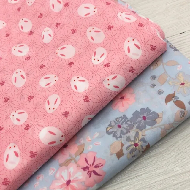5451-麻葉兔花朵 印花系列薄款防水布雨傘布/幅寬150cm