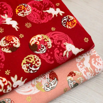 5520-月兔 和風燙金印花棉布/中等偏厚質地緊密/幅寬145cm