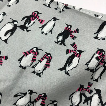 6076-灰底企鵝 平紋印花棉布柔軟細膩/寬幅150cm