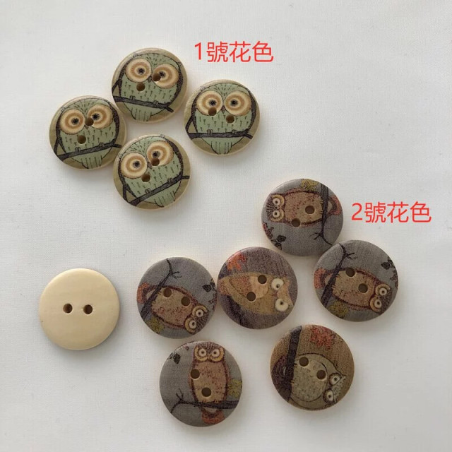 D50 貓頭鷹圓形20mm木質鈕扣二眼手縫釦木扣/10粒一組