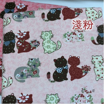 5784-美麗剪貼畫貓咪粉藍2色/12安棉帆布加厚/幅寬150cm