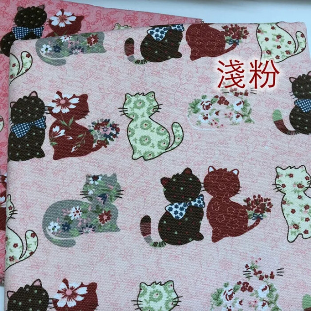 5784-美麗剪貼畫貓咪粉藍2色/12安棉帆布加厚/幅寬150cm