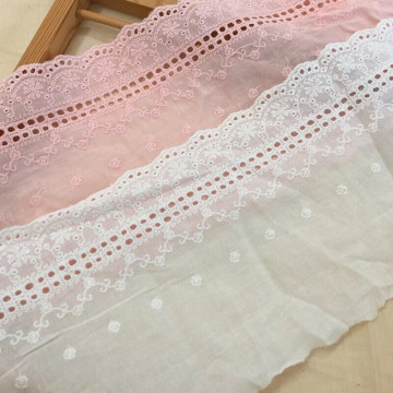 A049 粉白兩色純棉刺繡花邊裙邊底擺/寬15cm