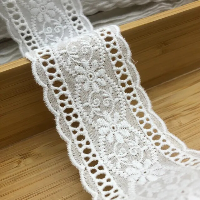A057 白色雙邊純棉刺繡花邊裙邊底擺手作裝飾/寬4.5cm