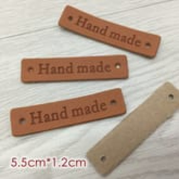 F009 Hand made手縫PU皮標/手工輔料裝飾標牌/5.5*1.2cm